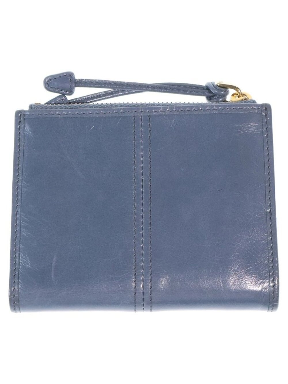 Prada Bifold Wallet Compact Coin Case Aviator Blue Soft Looks Leather Gold - Picture 2 of 6
